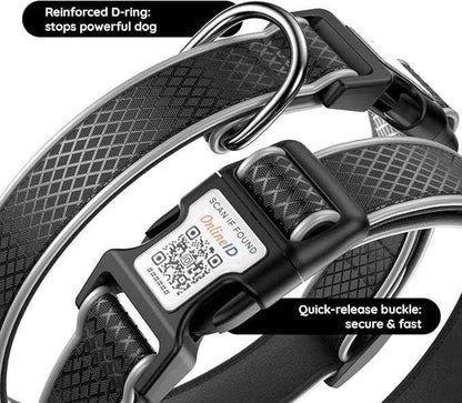 Airtag Dog Collar, IPX8 Waterproof Air Tag Dog Collar Holder | Reflective Ultra-Durable | Soft Padded | Safety Locking Buckle | Fit Miedium Dogs (Black M(12.6"-19.6"))