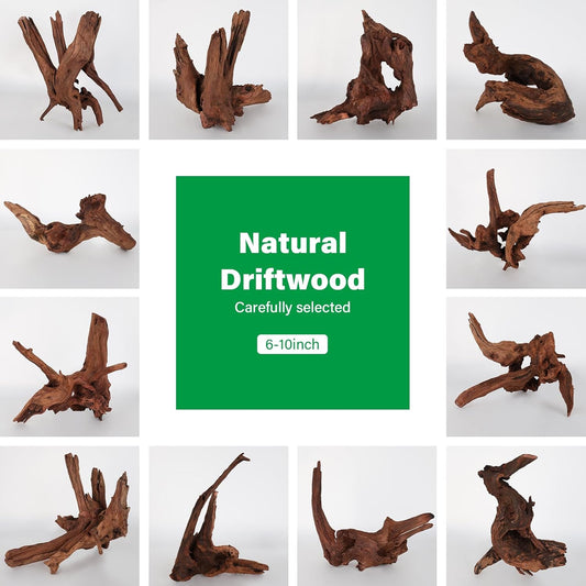 Driftwood for Aquarium Natural Aquarium Wood for Aquascaping Fish Tank Decorations Reptile Tank Decor (Natural Driftwood 6-10" (Pack of 3))