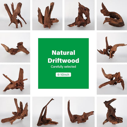 Driftwood for Aquarium Natural Aquarium Wood for Aquascaping Fish Tank Decorations Reptile Tank Decor (Natural Driftwood 6-10" (Pack of 3))