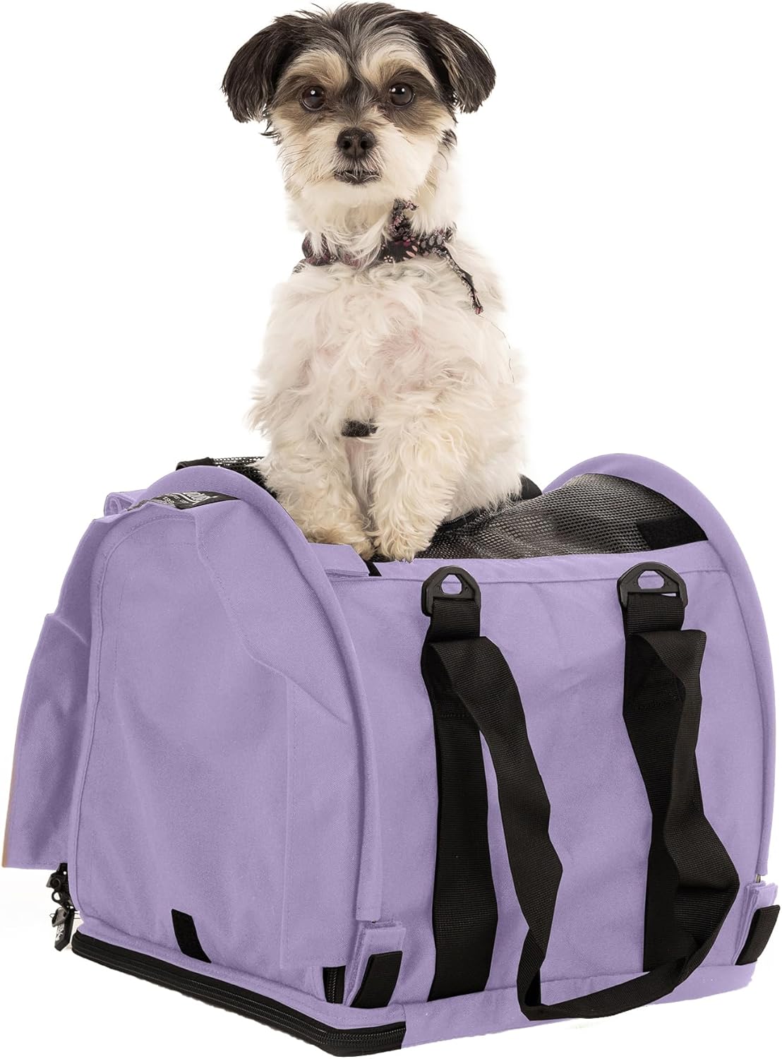 SturdiBag Pro 2.0 Pet Travel Carrier for Cats and Dogs | Soft Sided Pet Carrier Bag with Safety Clips and Seatbelt Straps for Airplane or Car Travel | Cube, Lavender - Pawvie