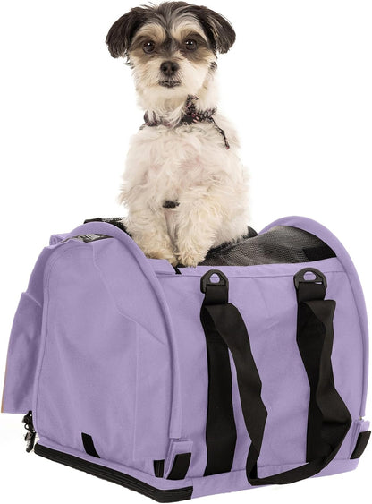 SturdiBag Pro 2.0 Pet Travel Carrier for Cats and Dogs | Soft Sided Pet Carrier Bag with Safety Clips and Seatbelt Straps for Airplane or Car Travel | Cube, Lavender - Pawvie