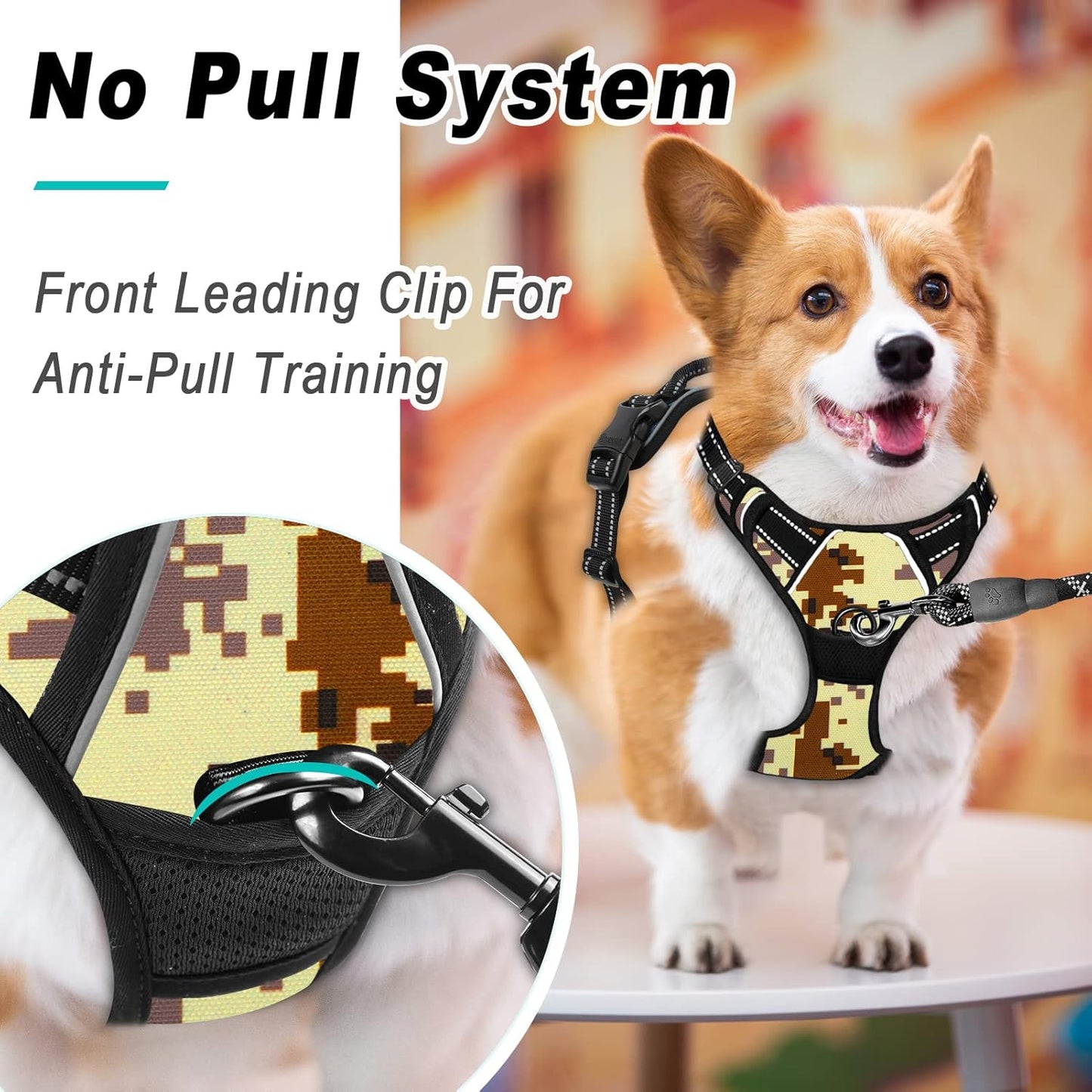 BARKBAY No Pull Dog Harness Large Step in Reflective Dog Harness with Front Clip and Easy Control Handle for Walking Training Running(Desert camo,L)