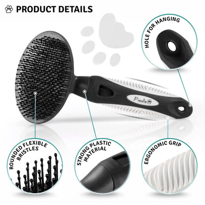 Round Bristle Pet Brush for Dogs and Cats - Soft Dog Brush for Grooming Short or Long Hair - Gentle Tool for Sensitive Skin Removes Dander, Dirt, and Detangles (Black)