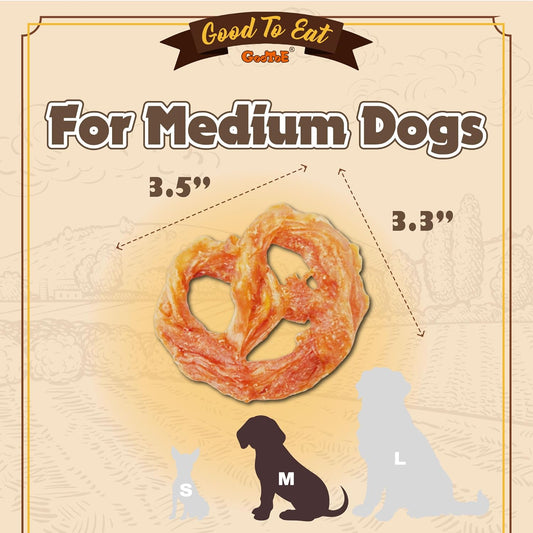 Gootoe Turkey Tendons for Dogs –All-Natural, Hypoallergenic Dog Treats, Rawhide Alternative, Long Lasting Puppy Chews, Healthy Dog Treats for Medium Breeds, Pretzel (M), 3 Count Pack