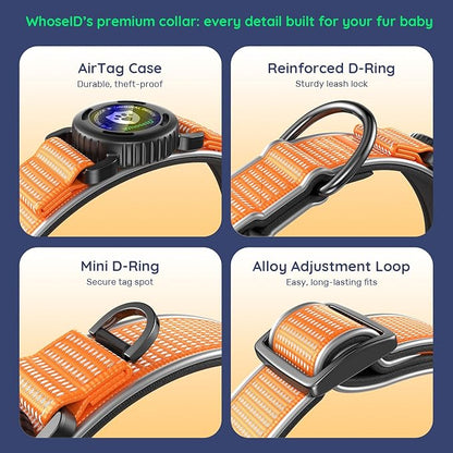 WhoseID Premium Dog Collar for Large Dogs - IPX8 Waterproof AirTag Dog Collar | Magnetic Buckle Heavy Duty Collar | 450LB Escape-Proof | Reflective Dog Collar with AirTag Holder