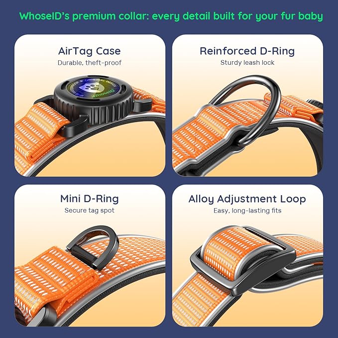 WhoseID Premium AirTag Dog Collar - Waterproof Medium Air Tag Dogs Collar | Magnetic Buckle Heavy Duty Collar | Reflective Dog Collar with AirTag Holder