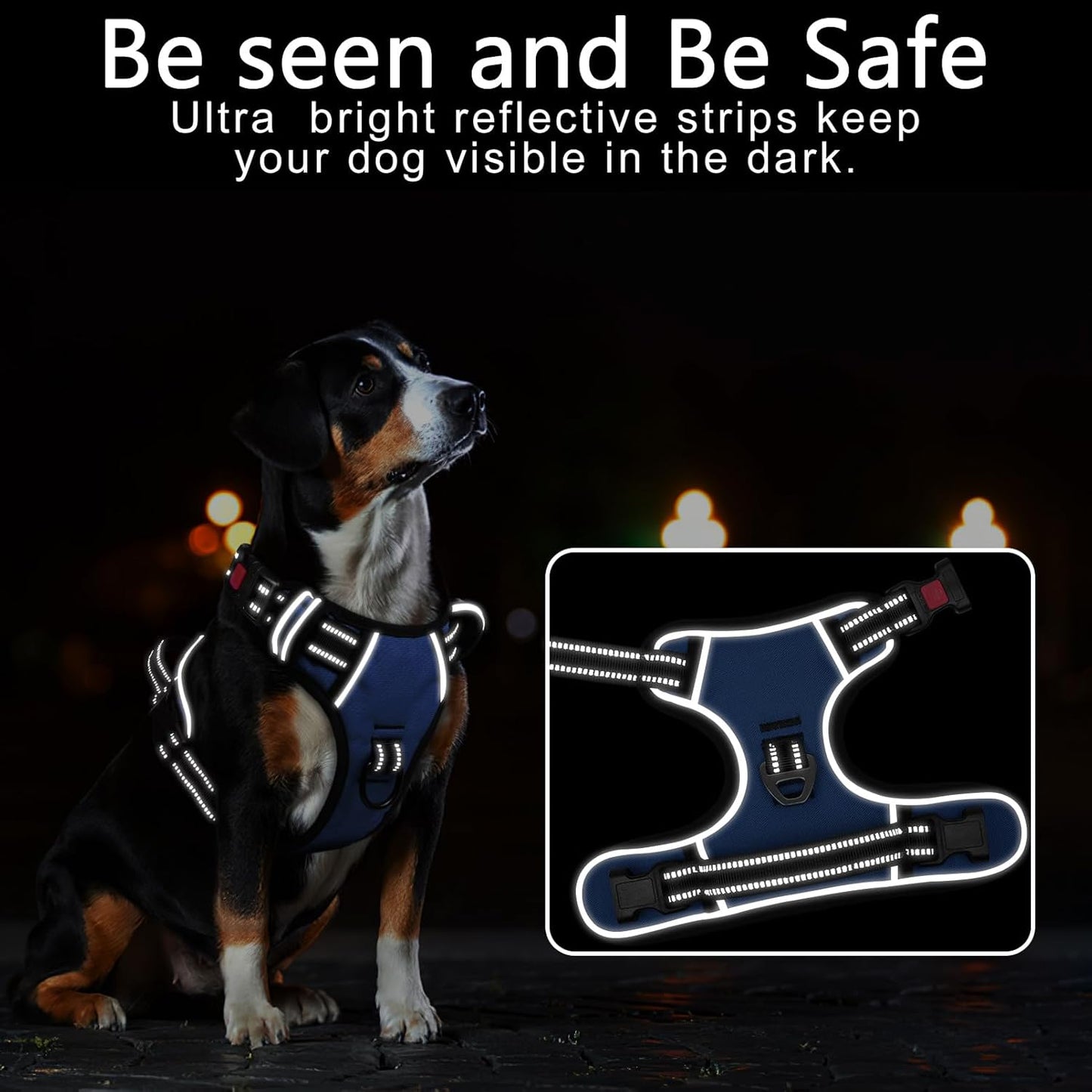 Timos Dog Harness for Large Dogs, No Pull Service Vest with Reflective Strips and Control Handle,No Choke Dog Harness with 2 Metal Rings for Easy Walking,Outdoor Training,Blue, L