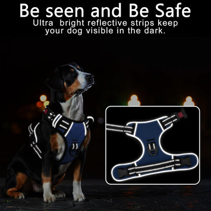 Timos Dog Harness for Large Dogs, No Pull Service Vest with Reflective Strips and Control Handle,No Choke Dog Harness with 2 Metal Rings for Easy Walking,Outdoor Training,Blue, L