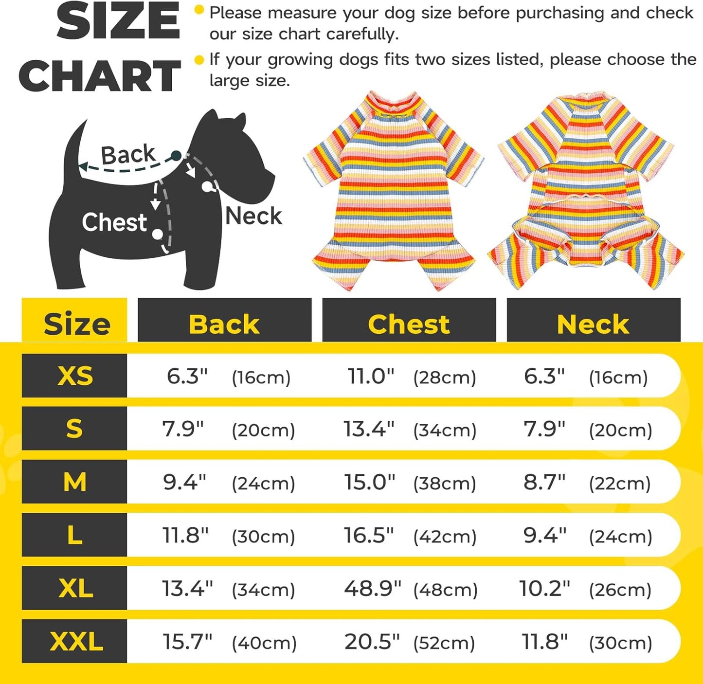BAEJMJK Striped Dog Pajamas Stretchy Cute Four-Legged Boy Girl Dog Clothes with Sleeves Comfortable Dogs Jumpsuit Colorful Pet Puppy Outfits Apparel for Small Medium Dogs Cats(Yellow,Small)