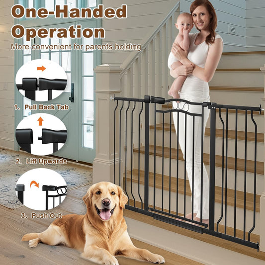 29.5-53.1" Extra Wide Baby Gate for Stairs No Drilling, 30" Tall Auto Close Press Mounted Baby Gate for Doorways, Adjustable Width Walk Through Dog Gates for Doorways, Black