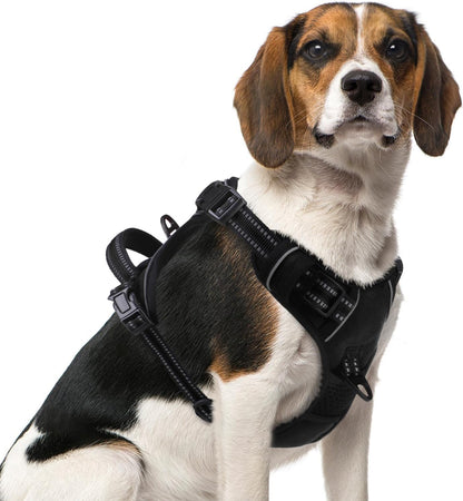 PUPTECK No Pull Dog Harness Medium Sized, Adjustable Reflective Dog Harness with Handle Easy Control, Comfortable Soft Padded Pet Vest Harness for Medium Dogs, Black M
