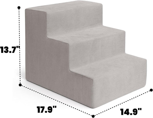 MEWANG Dog Stairs for Small & Medium Dogs and Old Cats â3/4/ 5 Steps High-Density Foam Pet Ramp for Bed & Couch, Non-Slip, Washable Cover, Grey (Square Corner, 3 Steps: 17.95''Ă14.96''Ă13.70'', 2)