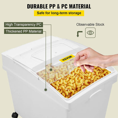 VEVOR Ingredient Bin, 10.5 Gallons Capacity Ingredient Storage Bin, PP Material Flour Bins On Wheels, White Shelf Ingredient Bin with Scoop and Sliding Lid, Commercial Storage Bins 3 Pcs/Set