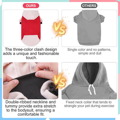 BEAUTYZOO Fleece Dog Hoodie Sweatershirt with Pocket and Leash Hole, Stretchy Small Medium Large Sized Dogs Clothes for Fall Winter Cold Days, Color Designer Warm Dog Jackets,French Bulldog Coats