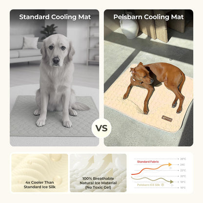 Dog Cooling Mat- Ice Silk Summer Comfort, Self Cooling, Non-Slip Dog Pad, Durable & Washable, Mat for Medium Dogs 50x65 cm, Support Shelter Dogs with Every Purchase (Beige)