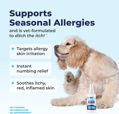 Vetnique Dermabliss Anti Itch Spray for Dogs & Cats with Hydrocortisone for Allergies and Immediate Dog Itching Skin Relief - Fragrance Free with Soothing Oat Extract (4oz)