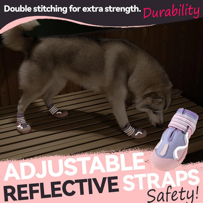 Dog Shoes for Large Small Medium Dogs, Breathable Mesh Dog Boots & Paw Protectors for Summer Hot Pavement Winter Snow, Waterproof Anti-Slip Dog Booties for Hiking Hardwood Floors(Pink-Purple8)