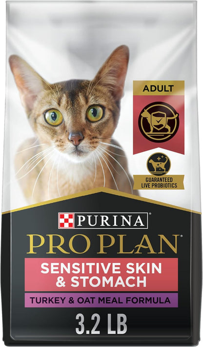 Purina Pro Plan With Probiotics, Sensitive Skin & Stomach, Natural Dry Cat Food, Turkey & Oat Meal Formula - 3.2 lb. Bag