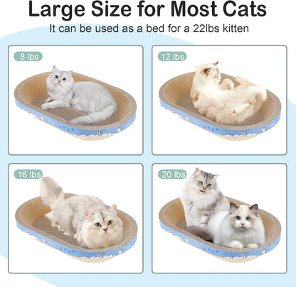 Cat Scratcher, 23.6x14.9 inches Cardboard Cat Scratchers for Indoor Cats, Large Cat Scratching Board, Oval Cat Scratch Pad Bed with Catnip