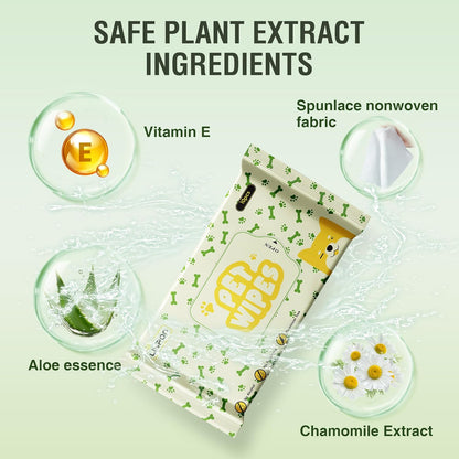 Dog Grooming Wipes-Alcohol-Free Portable Pack, Gentle for Face, Body, Eyes,Ears,Paws and Butt-Cleaning and Grooming for All Pets-10 Pcs