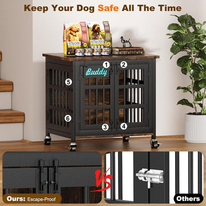 EasyCom Heavy Duty Dog Kennel Indoor with Name Tag, 27" Dog Crate Furniture for Small Dogs, Double-Doors Sturdy Metal Dog Cage for Anxiety Dog