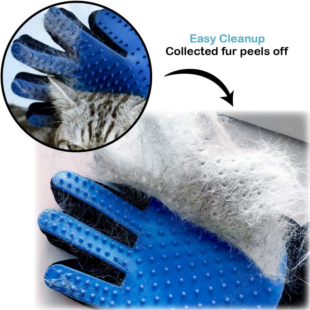 Pets First Dog Grooming Gloves Best Professional Deshedding, Brushing, Cleaning Mitt Tool for Small, Medium or Large Dogs & Cats. Fur & Hair Remover. Prevents Matted Coats. Soft Rubber Bristle Brush