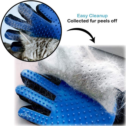 Pets First Dog Grooming Gloves Best Professional Deshedding, Brushing, Cleaning Mitt Tool for Small, Medium or Large Dogs & Cats. Fur & Hair Remover. Prevents Matted Coats. Soft Rubber Bristle Brush