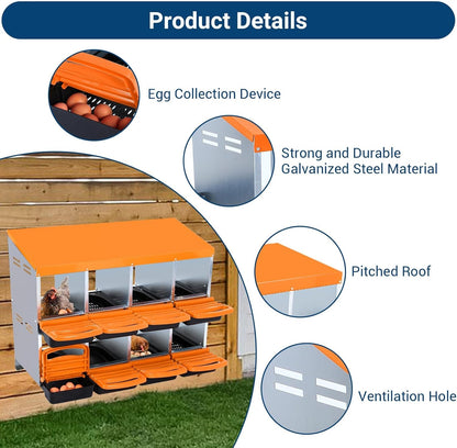 Chicken Nesting Box, 8 Hole 2 Layer Hen Nest Boxes, Roll Away Eggs Laying Boxes,Cleanable Pull Out Hen Roosting Boxes