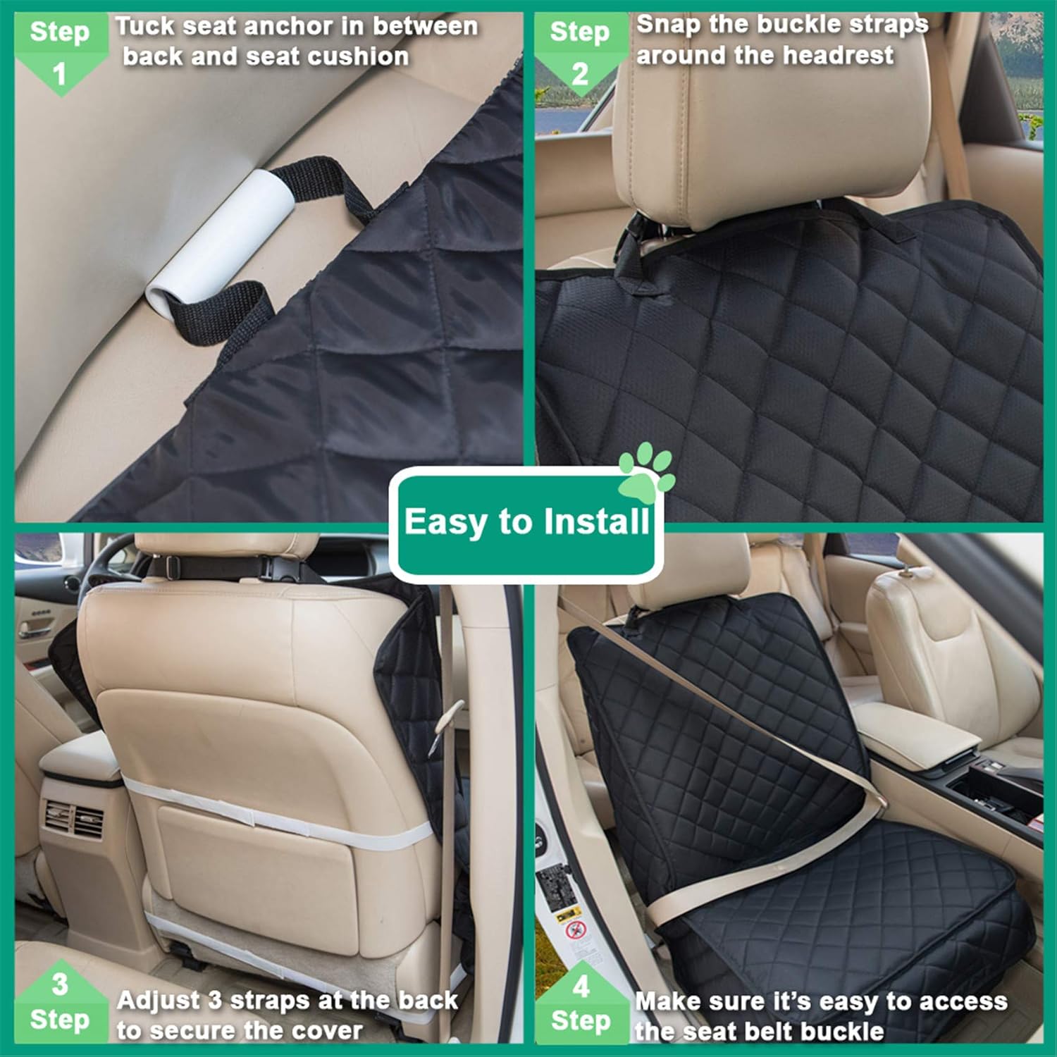 Waterproof Front Seat Cover Dog Car Seat Covers Nonslip and Full Protection with Side Flaps Fits Most Cars, Trucks, SUVs(Black, 1Pack) - Pawvie