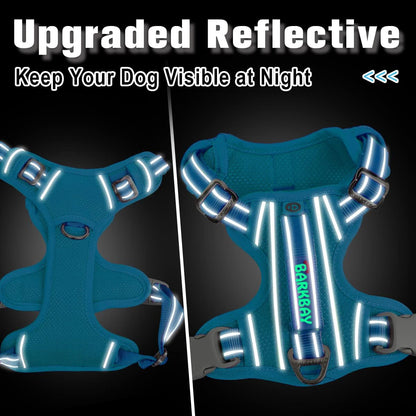 BARKBAY Dog Harness No Pull with ID Tag Pocket - Heavy Duty, Reflective, Easy Control for Large Dogs(Blue,M)