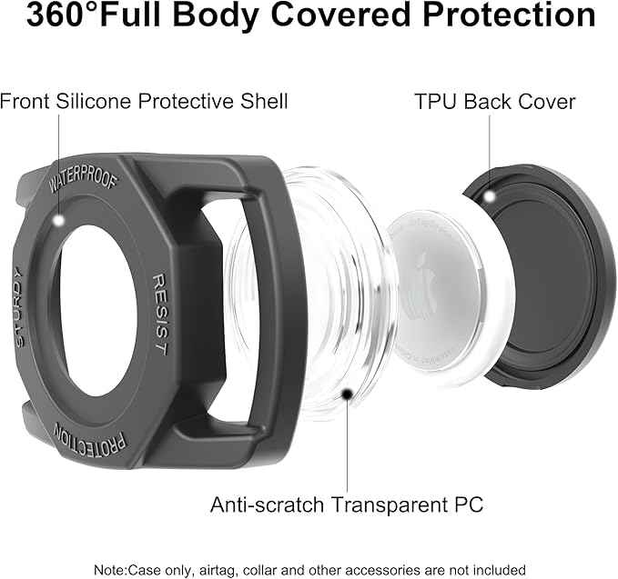 SANKALA Airtag Holder for Dog Collar, [1 Pack] Waterproof Dog Collar Airtag Holder, Soft Silicone Full-Body Protective Anti-Lost Air Tag Case, Ultra-Durable, Easy Installation, Lightweight, Black
