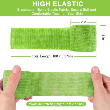 24 Pack Self Adhesive Bandage Wrap 2 Inch, Cohesive Medical Tape for Sports, Elastic Vet Wrap for Athletic, Ankle, Wrist Sprains, Pet First Aid