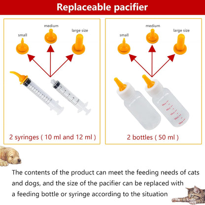 Pet Feeding Bottle and Syringe Set for Puppies and Kittens
