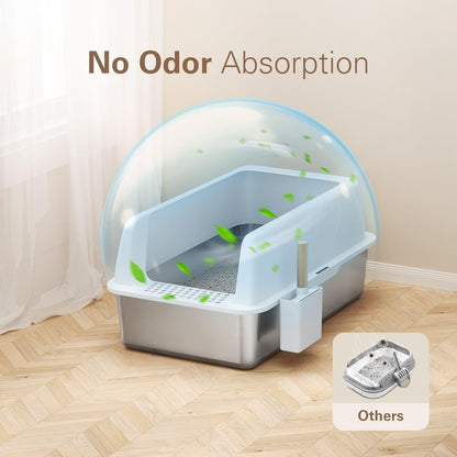 Zarler Stainless Steel Litter Box with Lid, Extra Large Metal Litter Box for Big Cats, White (Non-Sticky, Easy to Clean, Anti-Urine Leakage)