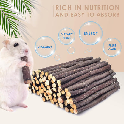 Bissap 460g/16.2oz Apple Sticks for Rabbits, Natural Bunny Chew Toys and Treats for Chinchilla Guinea Pig Hamster Gerbil Small Animals Pet Apple Wood Stick Toys Teeth Grinding