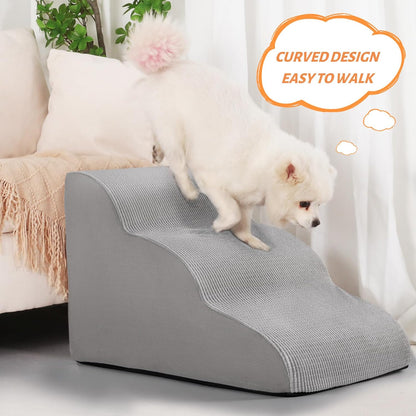 3-Step Dog Ramp and Stairs for Sofa and Chair - Non-Slip Sturdy Pet Steps for Small Dogs and Cats,15.7" H,Light Grey