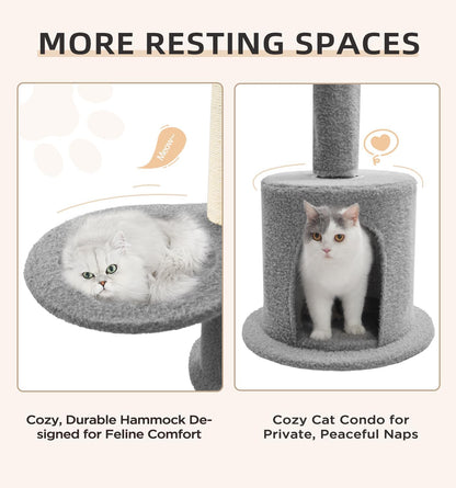 Made4Pets Floor to Ceiling Cat Tree 93-106'',Tall Cat Tower 5 Tiers,Adjustable Height, Stable Cat Tree Tower with Scratching Posts, Fluffy Condo, Hammock and Ball Toy for Indoor Cats/Kitten, Gray