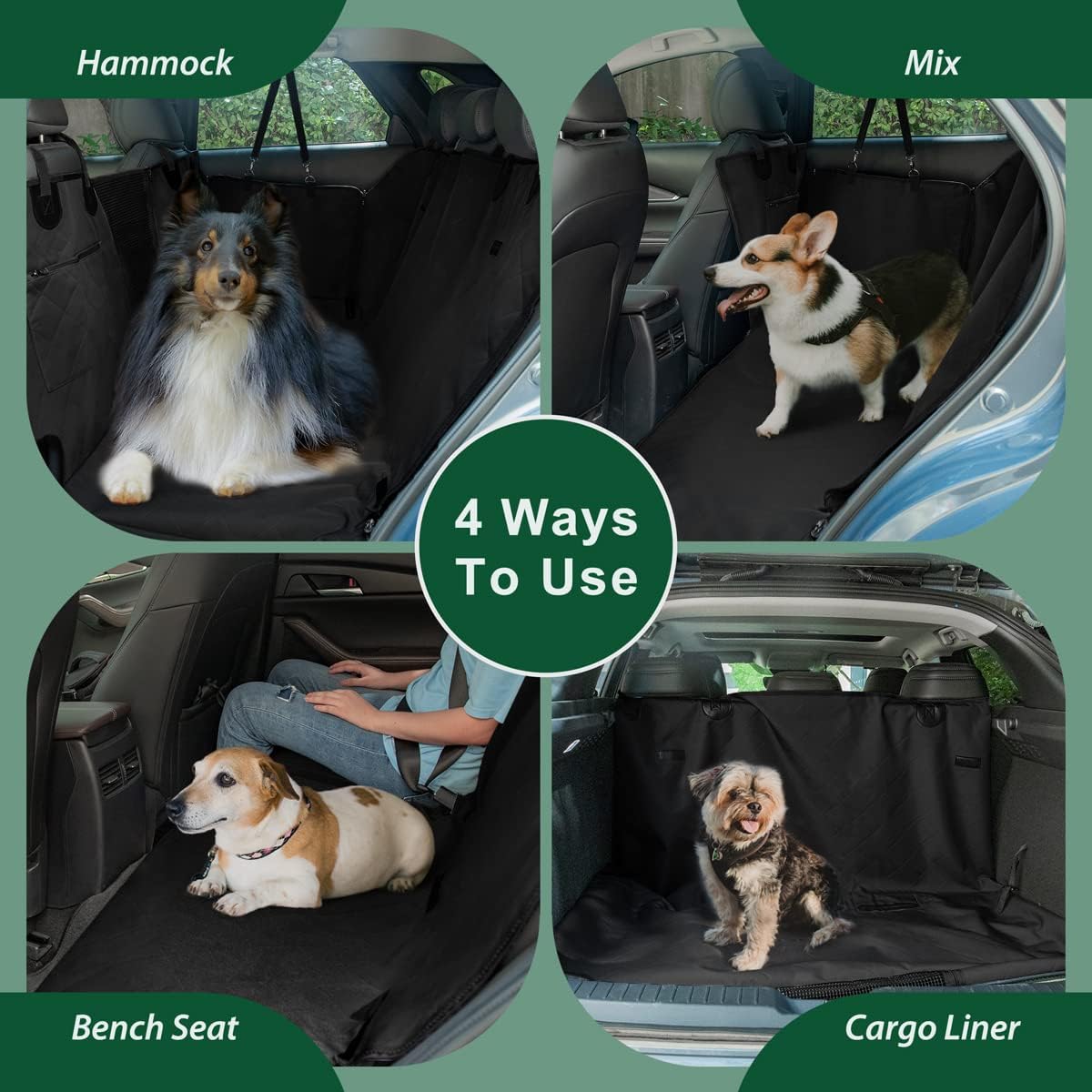 Dog Car Seat Cover for Back Seats 100% Waterproof with Metal Buckle Mesh Window Scratch Proof Heavy Duty Rear Backseat Protector Hammock for Pet, SUV Truck Vehicle Accessories, 54" x 58", Black - Pawvie