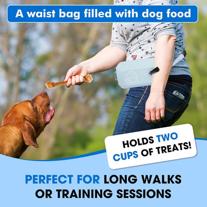 Dog Treat Pouch with Clicker & Poop Bag Holder – Waterproof Silicone, Adjustable Waist Belt for Training & Walking – Puppy Treat Pouch for Pet Training (Blue)