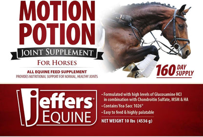 Jeffers Motion Potion Pellets Joint Supplement for Horses, 10 lb- Glucosamine, MSM, Chondroitin, Hyaluronic Acid, & Vitamins. Daily Supplement for Safe, Easy to Feed, Fast Acting for Equine