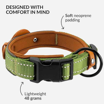 CollarDirect Airtag Dog Collar Reflective Nylon Neoprene Leather Holder for Apple Air Tag for Large, Medium, and Small Dogs (Green, S, 12-14.5 Inch)