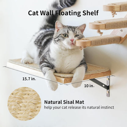 FUKUMARU Cat Wall Furniture, 3 Pack Cats Walls Shelves Set, Solid Rubber Wood Kitten Shelf for Sleeping, Playing, Climbing and Lounging
