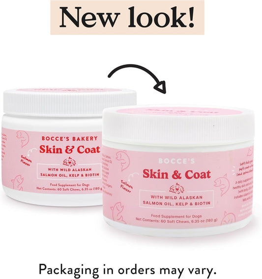 Bocce's Bakery Skin & Coat Supplement for Dogs, Daily Chews Made in The USA with Vitamin E & Essential Fatty Acids, Supports Healthy Skin & Coat, Salmon, 60 ct, Red (DG-SP-SKIN60)