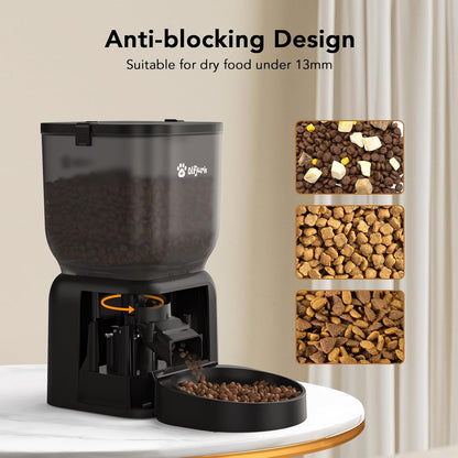 Automatic Dog & Cat Feeder with Freshness Preservation, 4L Timed Cat Feeder with LCD Screen.Up to 6 Meals Per Day and 1-15 Portion for Cats & Dog (Black)