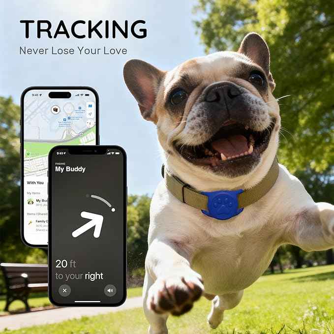 for Airtag Dog Collar Holder, Dog Airtag Holder Waterproof, Lightweight & Soft Silicone Air Tag Case for Pet Collars, Works with Multiple Tracker Tag Products (Blue1+Pink1, 2 Pack)