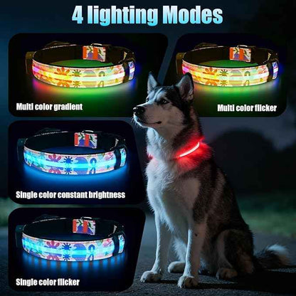 LED AirTag Dog Collar - Brightest Light Up Dog Collars - IP68 Waterproof Air Tag Dog Collar Holder - 1,600 Feet of High Visibility - Magnetic Charging - Dog Lights for Night Walking (Flower, XL)