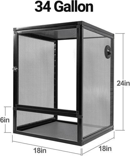 REPTI ZOO 18" x 18" x 24" Front Opening Chameleon Cage with 3-Sided Metal Mesh, 34 Gallon Screen Vertical Terrarium with Background Sticker, Tall Enclosure for Chameleon, Tree Frog, Arboreal Reptiles - Pawvie