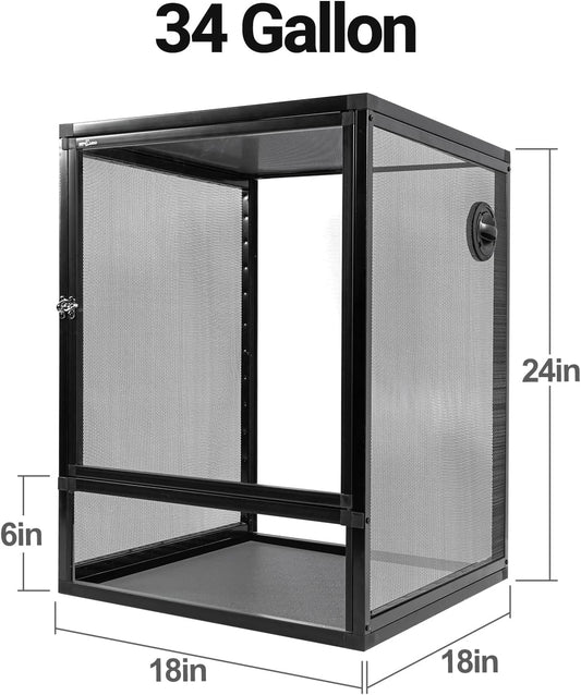 REPTI ZOO 18" x 18" x 24" Front Opening Chameleon Cage with 3-Sided Metal Mesh, 34 Gallon Screen Vertical Terrarium with Background Sticker, Tall Enclosure for Chameleon, Tree Frog, Arboreal Reptiles - Pawvie