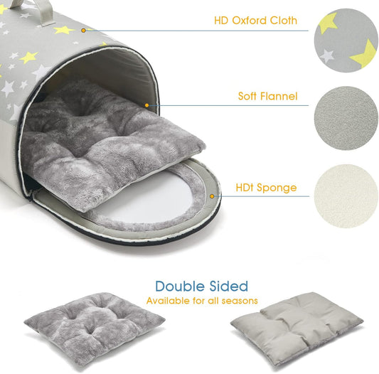 Jiupety Indoor Dog House, 2 in 1 Portable Foldable House Bed with Cover, Pet Tent & Cave Bed for Cats and Small Dogs, M(18"×14"×13"), Up to 9 Lb, Grey