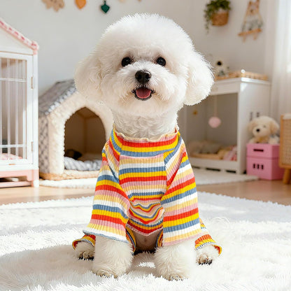 BAEJMJK Striped Dog Pajamas Stretchy Cute Four-Legged Boy Girl Dog Clothes with Sleeves Comfortable Dogs Jumpsuit Colorful Pet Puppy Outfits Apparel for Small Medium Dogs Cats(Yellow,X-Small)